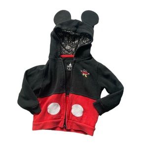 Disney Parks Mickey Mouse Hoodie Ears Toddler Kid Size 4T Red White Black Zip Up